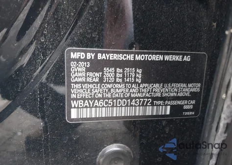 2013 BMW 740I z USA, uszkodzony, nr VIN WBAYA6C51DD143772